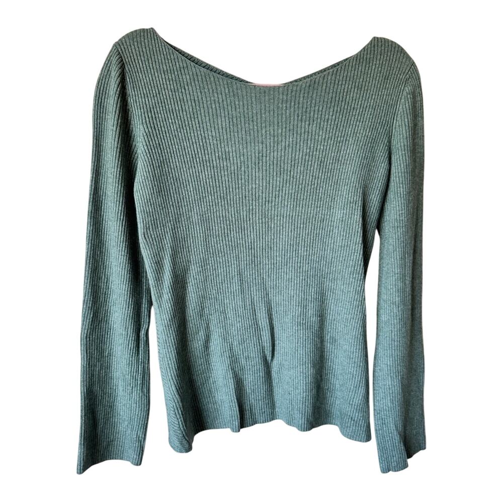 Babaton Green Ribbed Knit Sweater Womens S Cross Over Back Casual Fall Classic